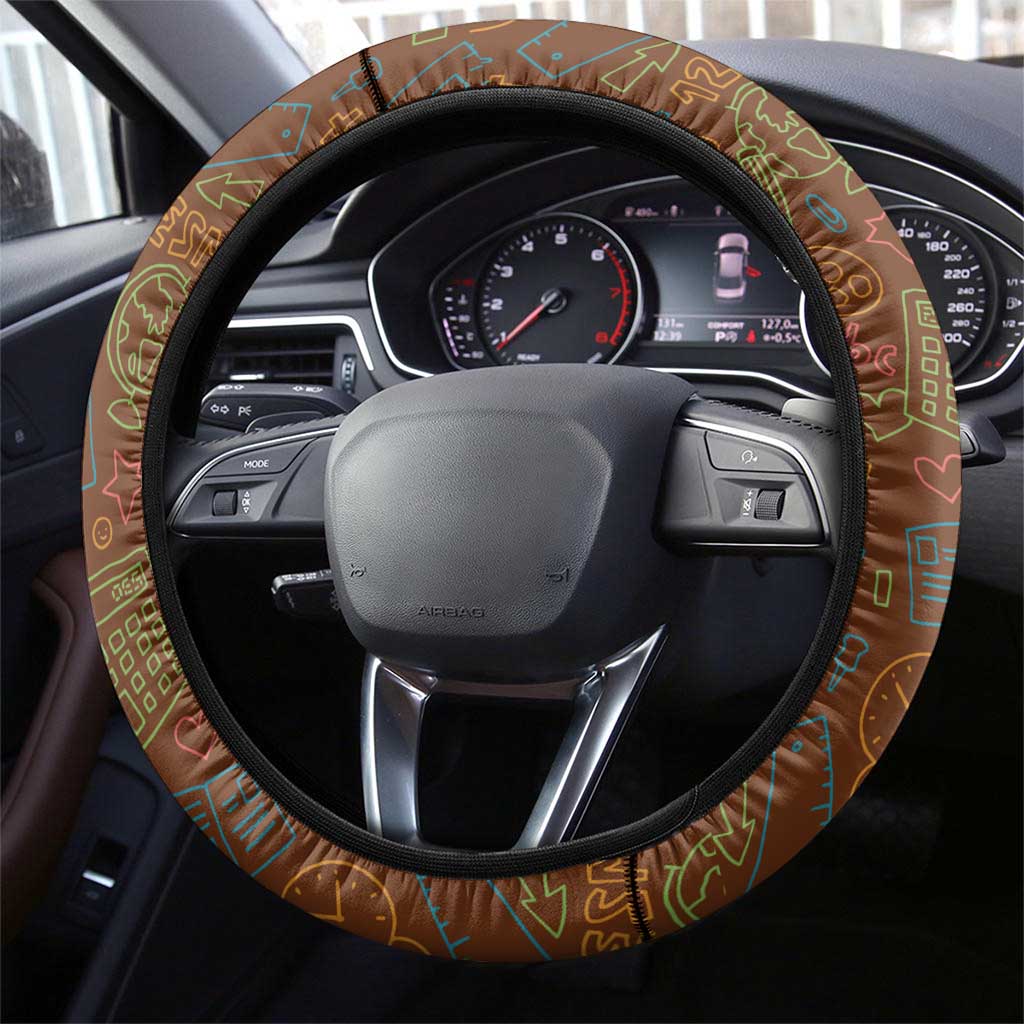 Quality Learning Center Steering Wheel Cover with School Supply Doodle Pattern