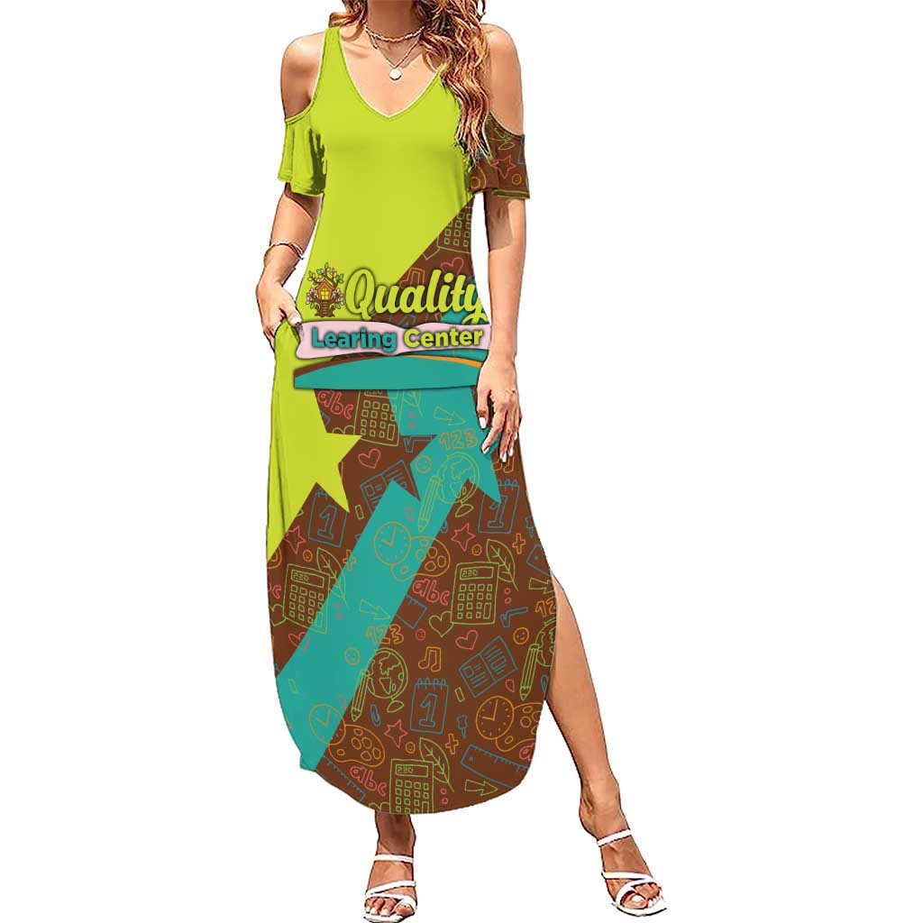 Quality Learning Center Summer Maxi Dress with School Supply Doodle Pattern