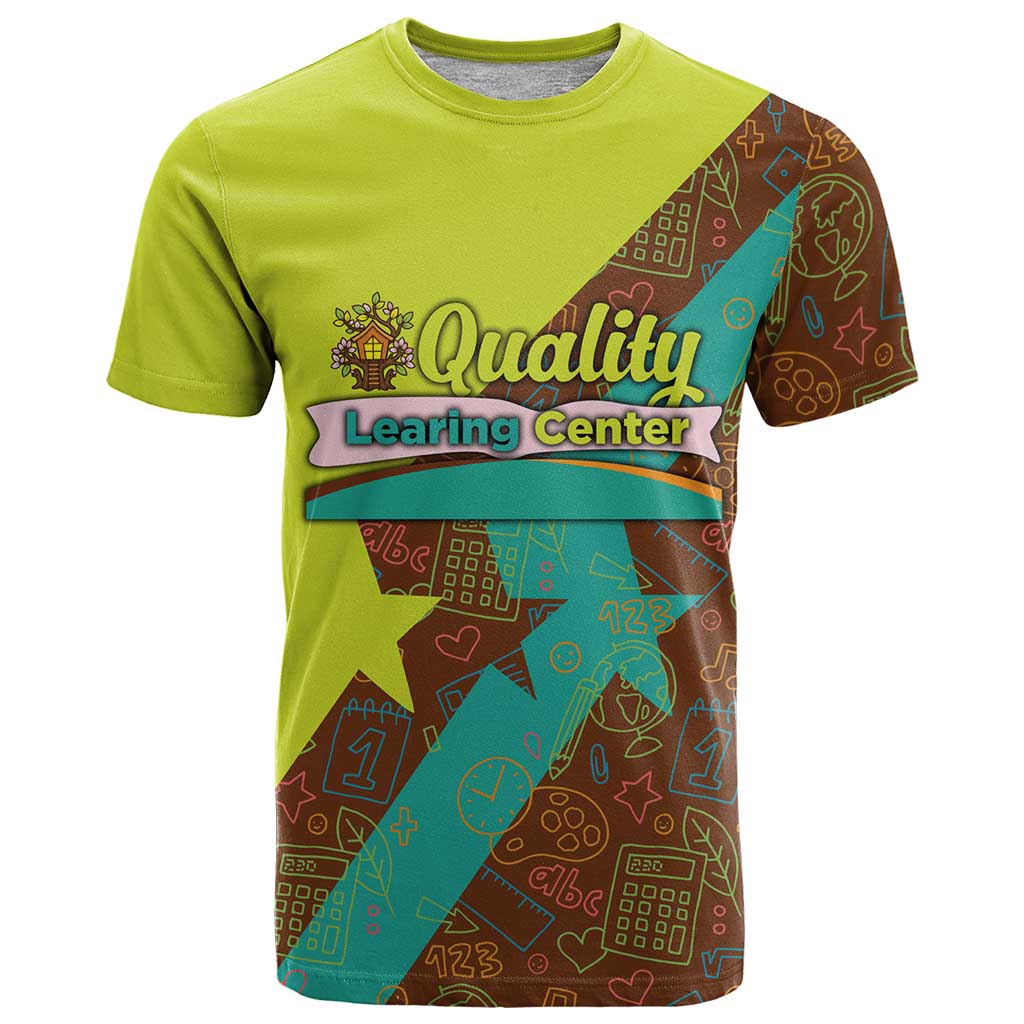 Quality Learning Center T Shirt with School Supply Doodle Pattern