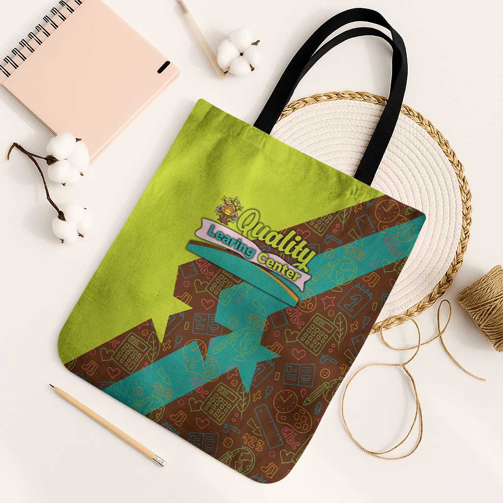 Quality Learning Center Tote Bag with School Supply Doodle Pattern