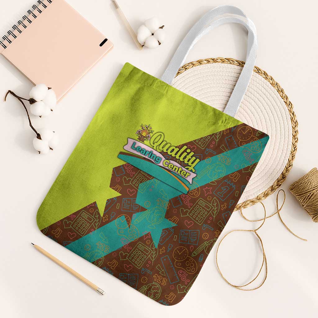 Quality Learning Center Tote Bag with School Supply Doodle Pattern