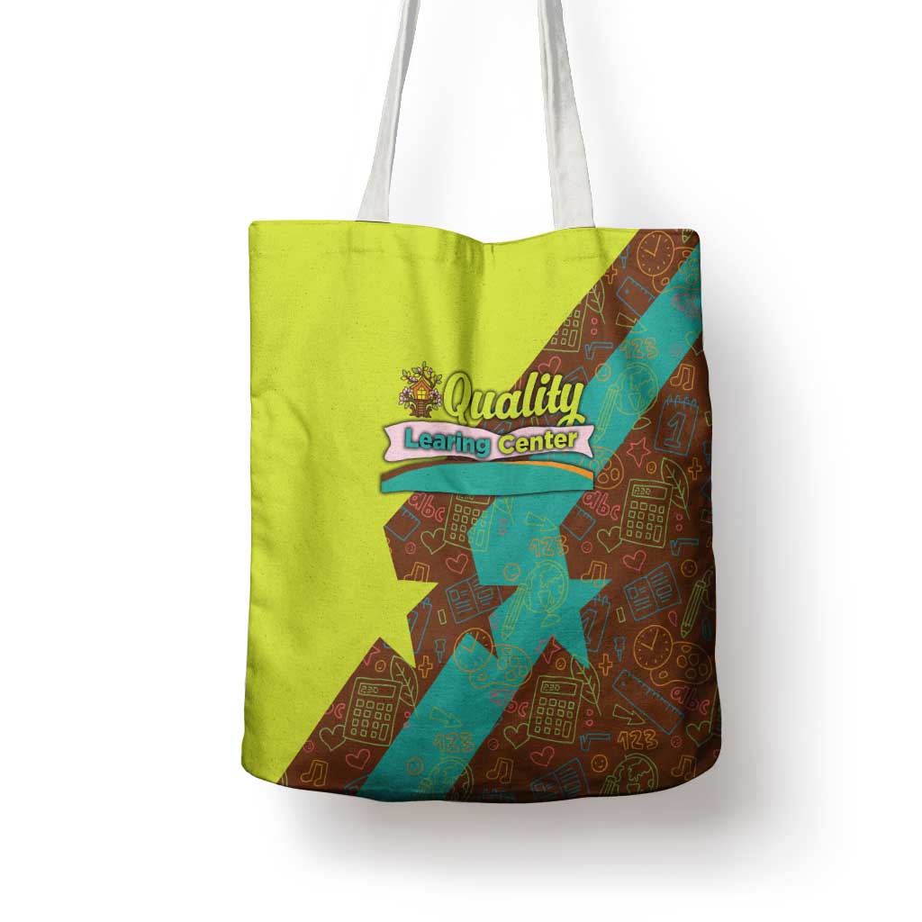 Quality Learning Center Tote Bag with School Supply Doodle Pattern