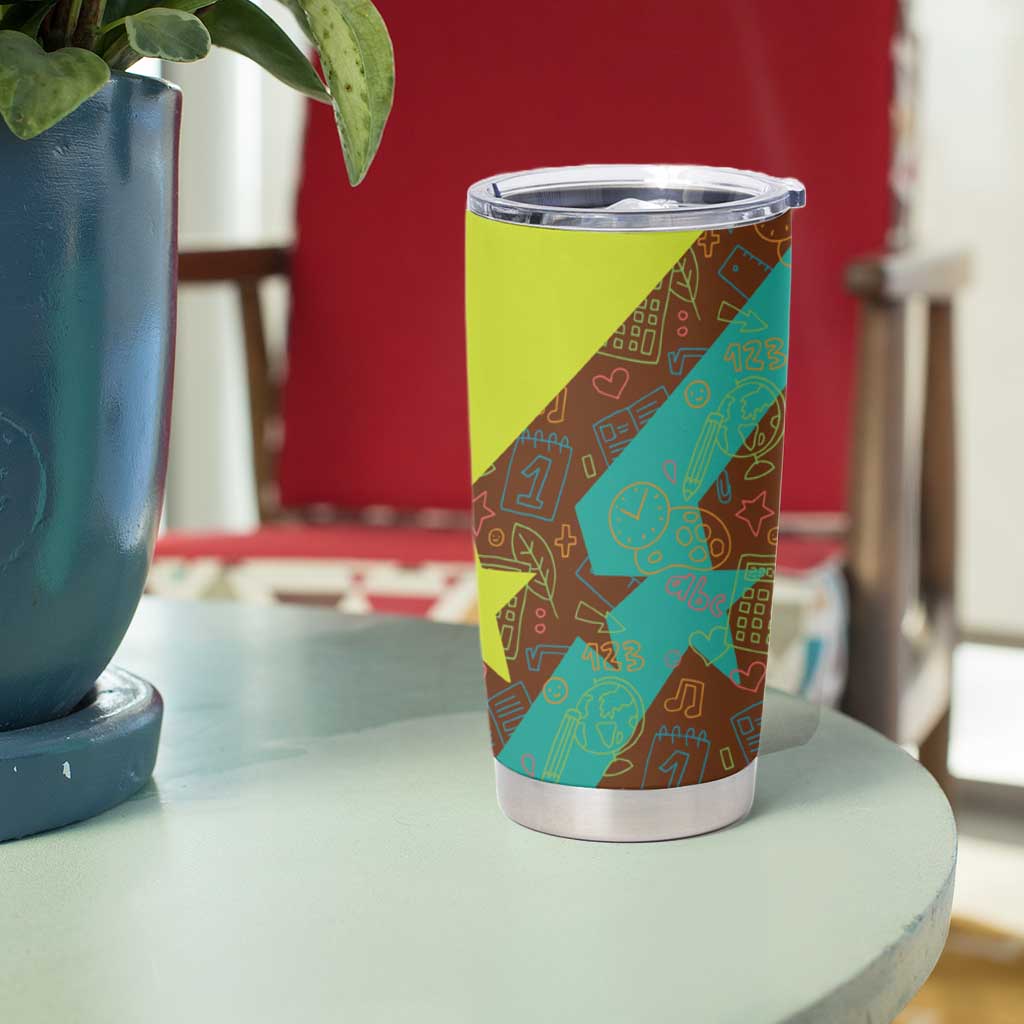 Quality Learning Center Tumbler Cup with School Supply Doodle Pattern