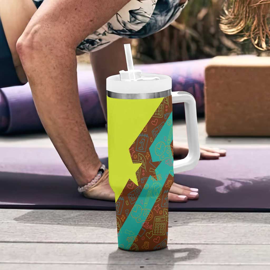 Quality Learning Center Tumbler With Handle with School Supply Doodle Pattern