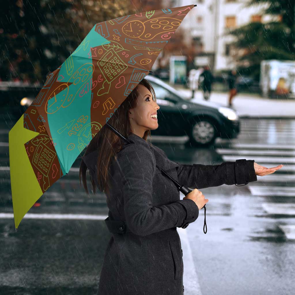 Quality Learning Center Umbrella with School Supply Doodle Pattern