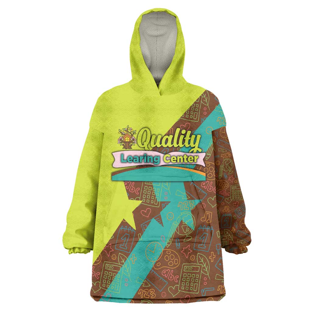 Quality Learning Center Wearable Blanket Hoodie with School Supply Doodle Pattern