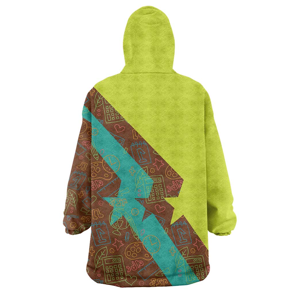 Quality Learning Center Wearable Blanket Hoodie with School Supply Doodle Pattern