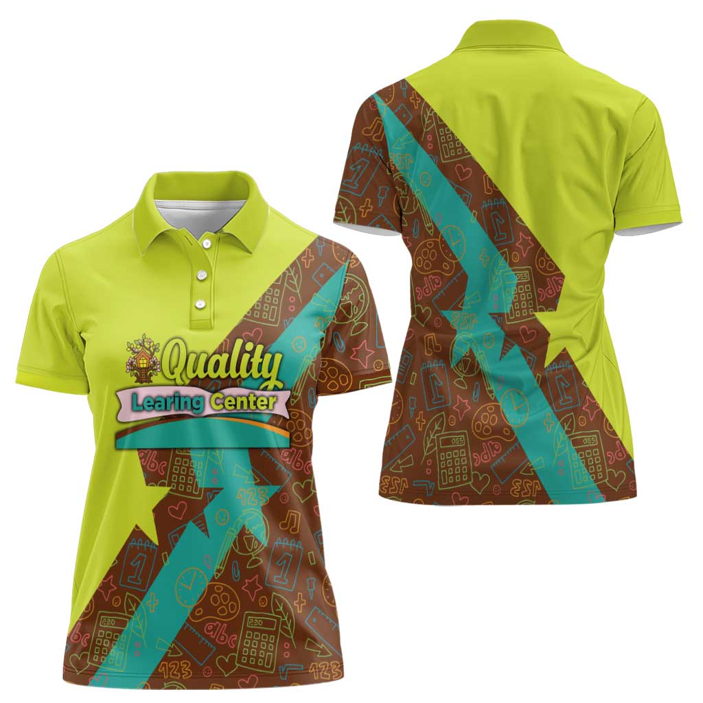 Quality Learning Center Women Polo Shirt with School Supply Doodle Pattern