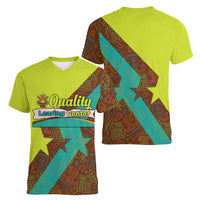 Quality Learning Center Women V-Neck T-Shirt with School Supply Doodle Pattern