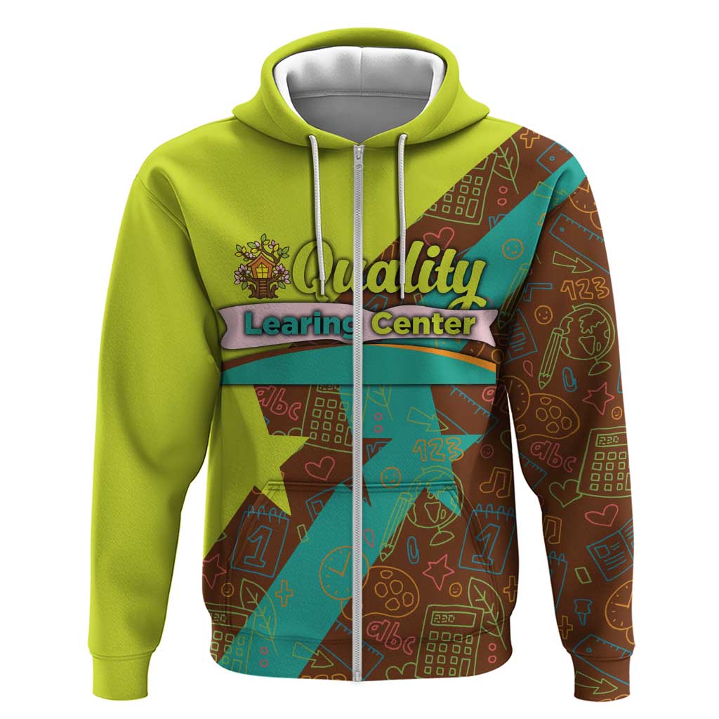 Quality Learning Center Zip Hoodie with School Supply Doodle Pattern