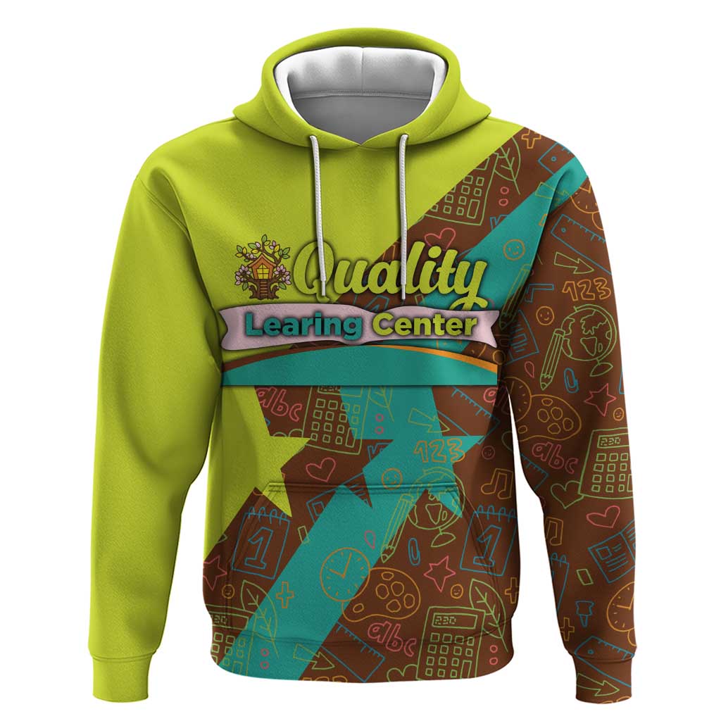 Quality Learning Center Zip Hoodie with School Supply Doodle Pattern