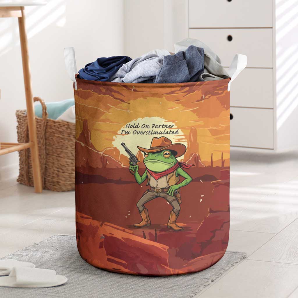 Cowboy Frog Outlaw Laundry Basket with Desert Sunset Silhouette Pattern