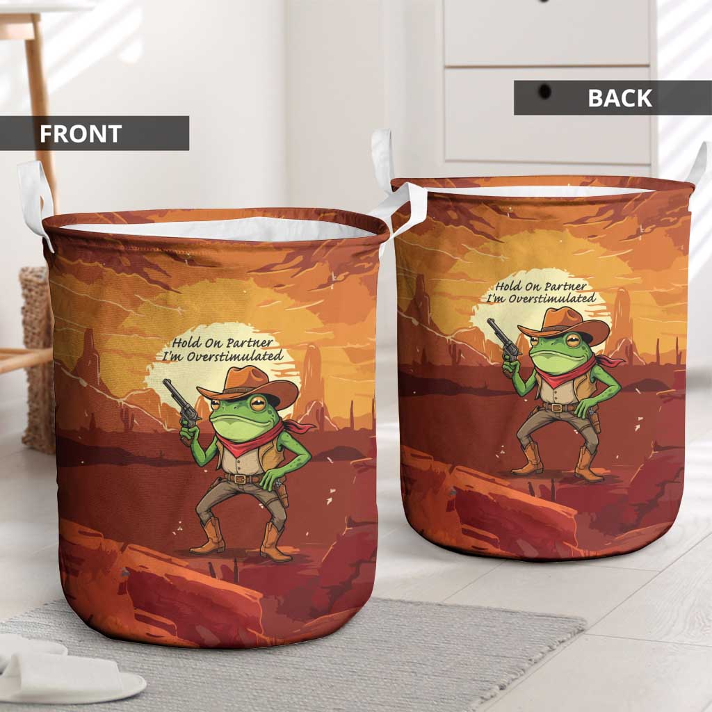 Cowboy Frog Outlaw Laundry Basket with Desert Sunset Silhouette Pattern