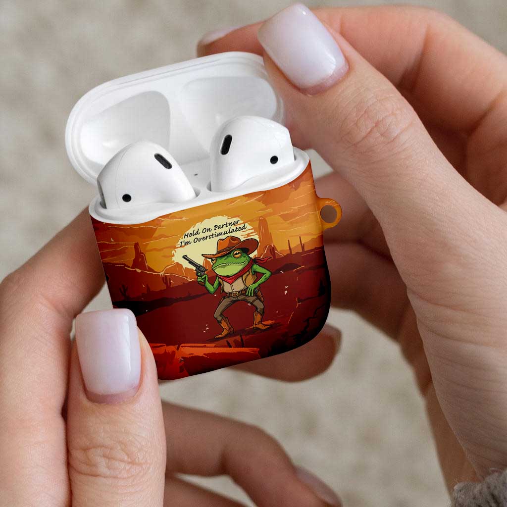 Cowboy Frog Outlaw AirPods Case with Desert Sunset Silhouette Pattern