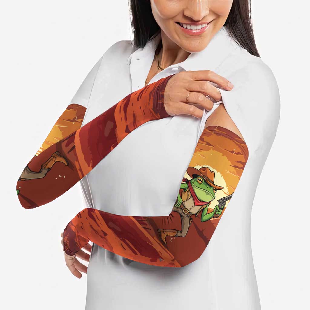 Cowboy Frog Outlaw Arm Sleeves with Desert Sunset Silhouette Pattern