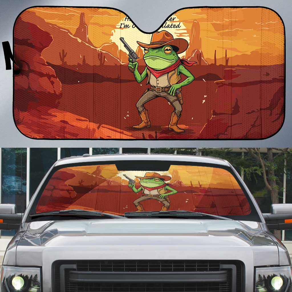 Cowboy Frog Outlaw Auto Sun Shade with Desert Sunset Silhouette Pattern