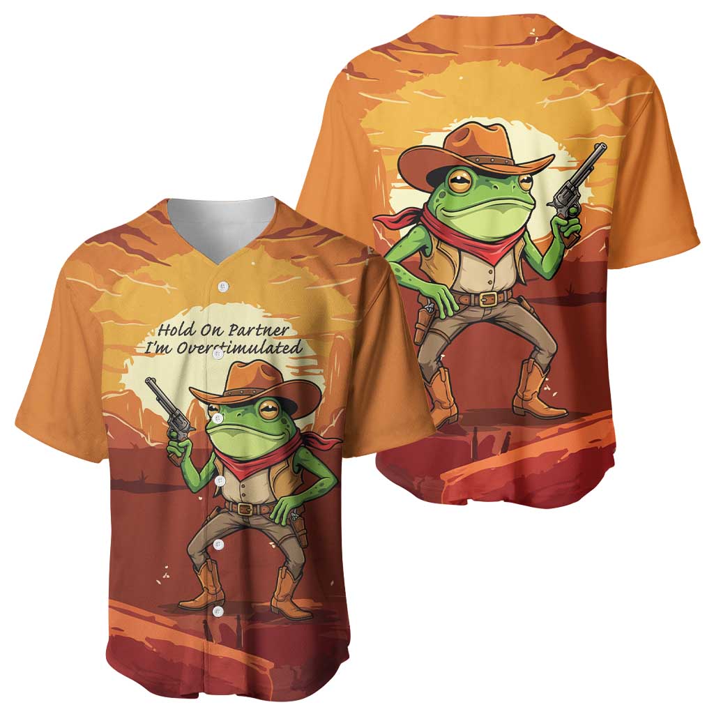 Cowboy Frog Outlaw Baseball Jersey with Desert Sunset Silhouette Pattern