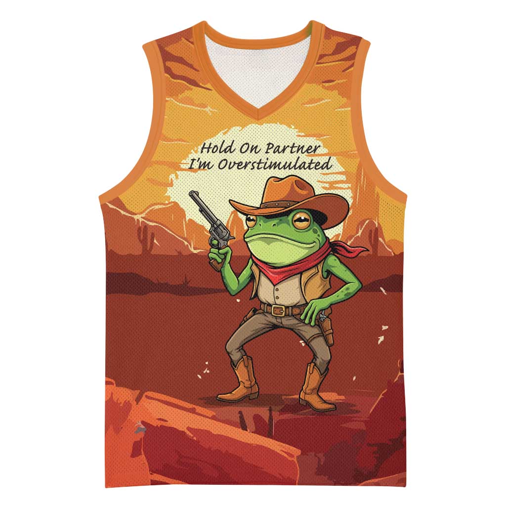 Cowboy Frog Outlaw Basketball Jersey with Desert Sunset Silhouette Pattern