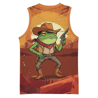 Cowboy Frog Outlaw Basketball Jersey with Desert Sunset Silhouette Pattern