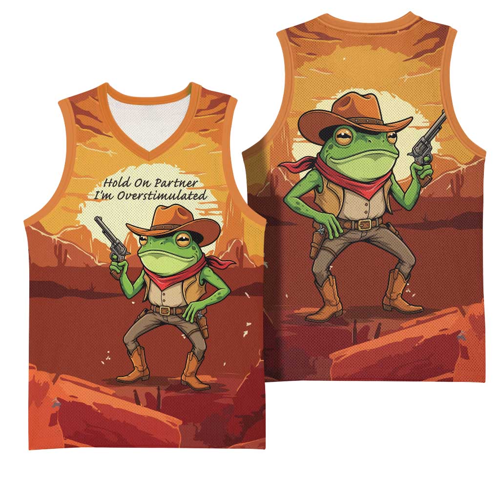 Cowboy Frog Outlaw Basketball Jersey with Desert Sunset Silhouette Pattern