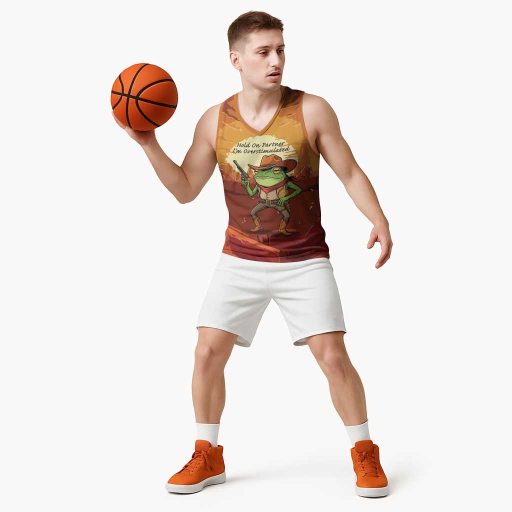 Cowboy Frog Outlaw Basketball Jersey with Desert Sunset Silhouette Pattern