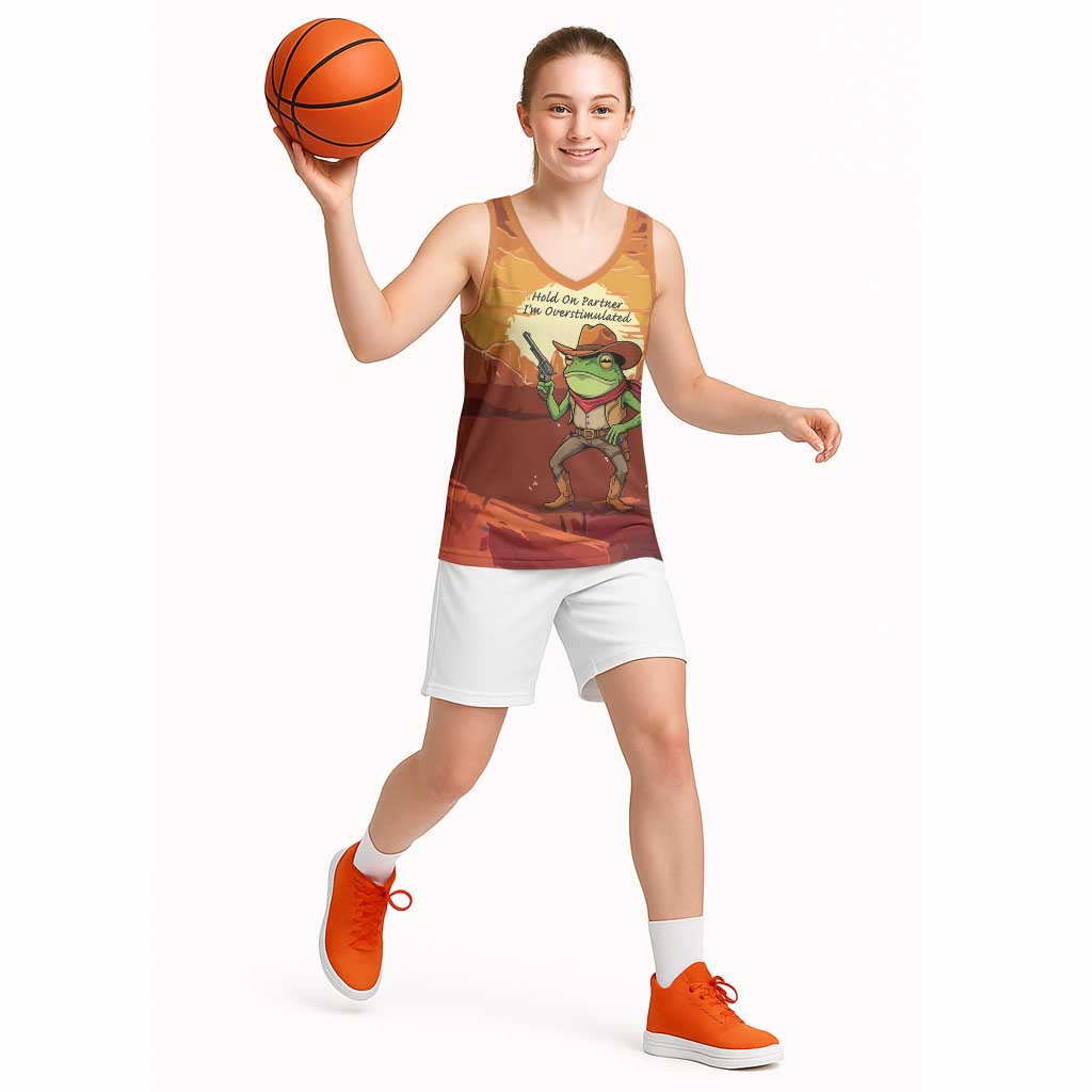 Cowboy Frog Outlaw Basketball Jersey with Desert Sunset Silhouette Pattern