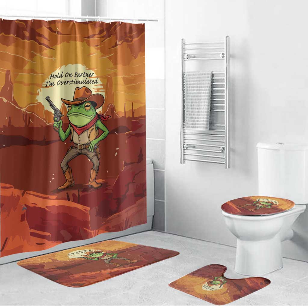 Cowboy Frog Outlaw Bathroom Set with Desert Sunset Silhouette Pattern