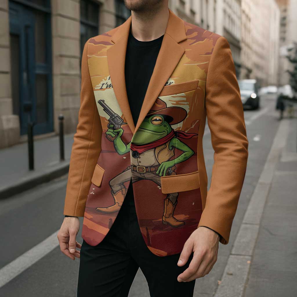 Cowboy Frog Outlaw Blazer with Desert Sunset Silhouette Pattern