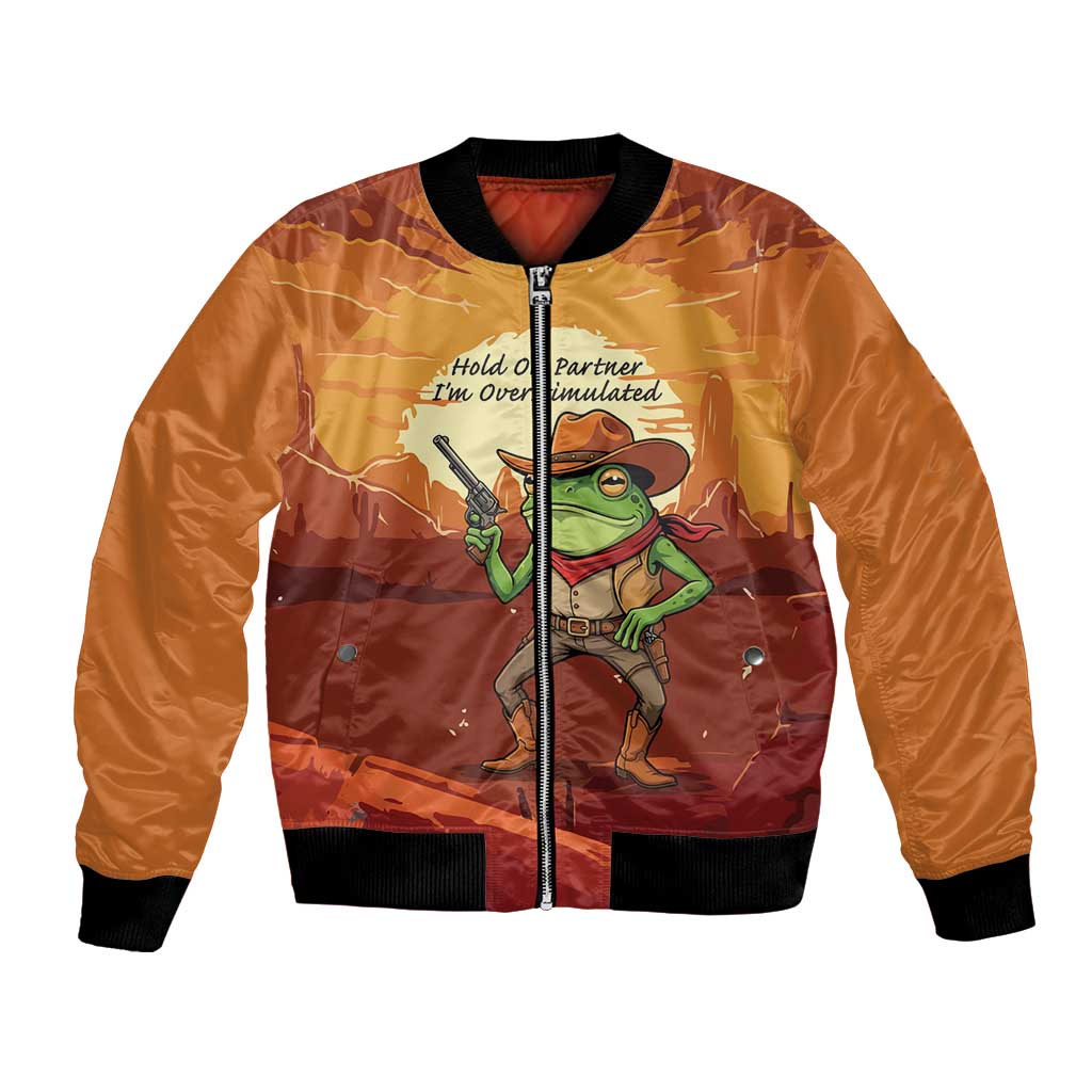 Cowboy Frog Outlaw Bomber Jacket with Desert Sunset Silhouette Pattern