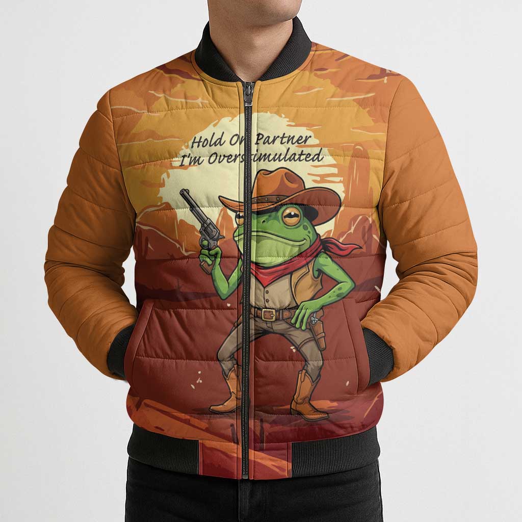 Cowboy Frog Outlaw Bomber Puffer Jacket with Desert Sunset Silhouette Pattern