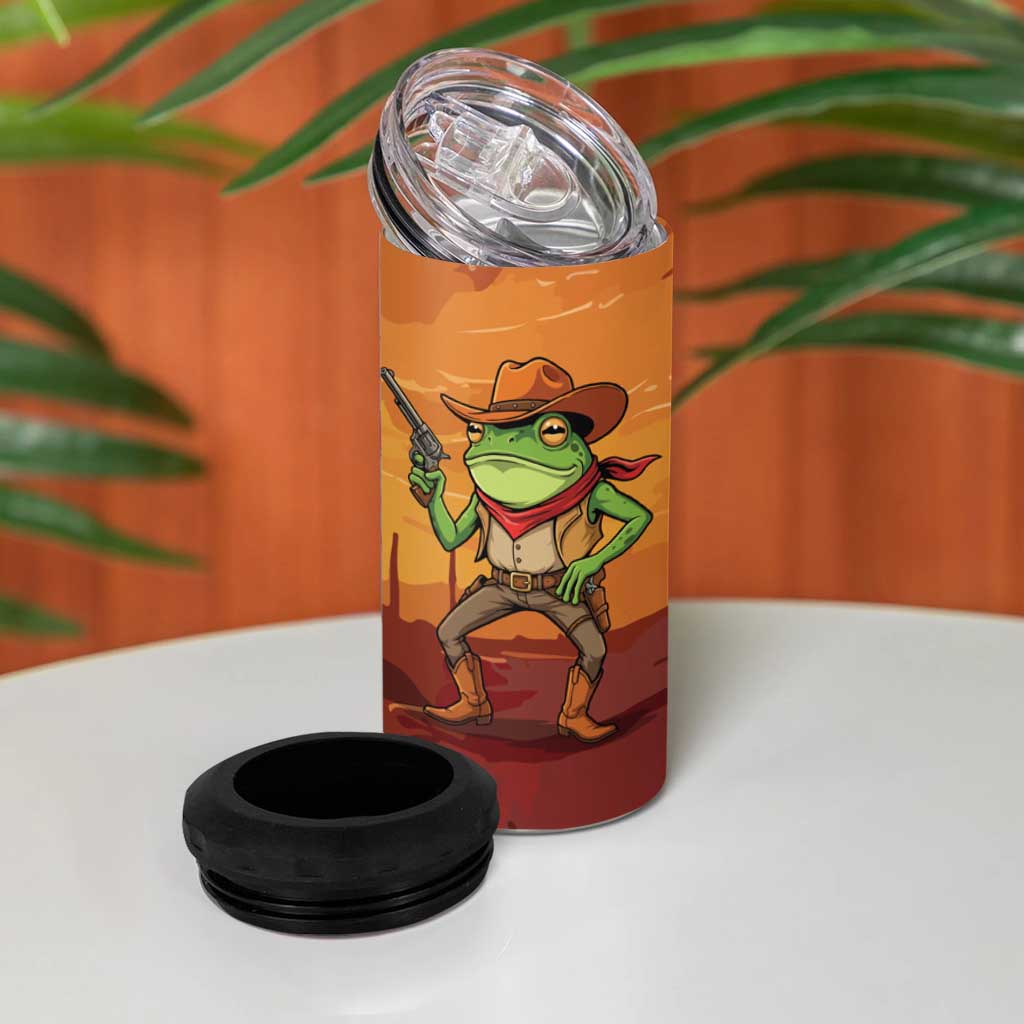 Cowboy Frog Outlaw 4 in 1 Can Cooler Tumbler with Desert Sunset Silhouette Pattern