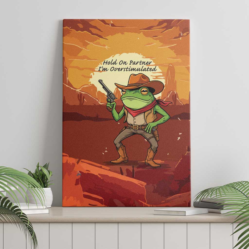 Cowboy Frog Outlaw Canvas Wall Art with Desert Sunset Silhouette Pattern