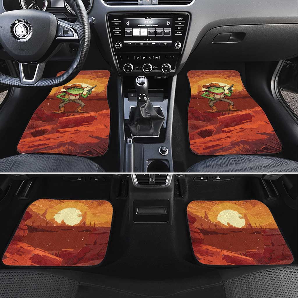 Cowboy Frog Outlaw Car Mats with Desert Sunset Silhouette Pattern