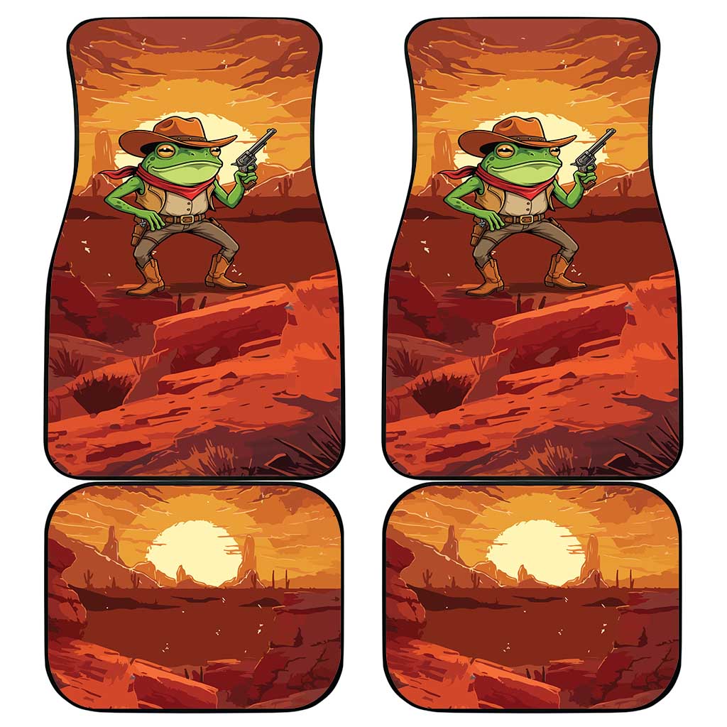 Cowboy Frog Outlaw Car Mats with Desert Sunset Silhouette Pattern