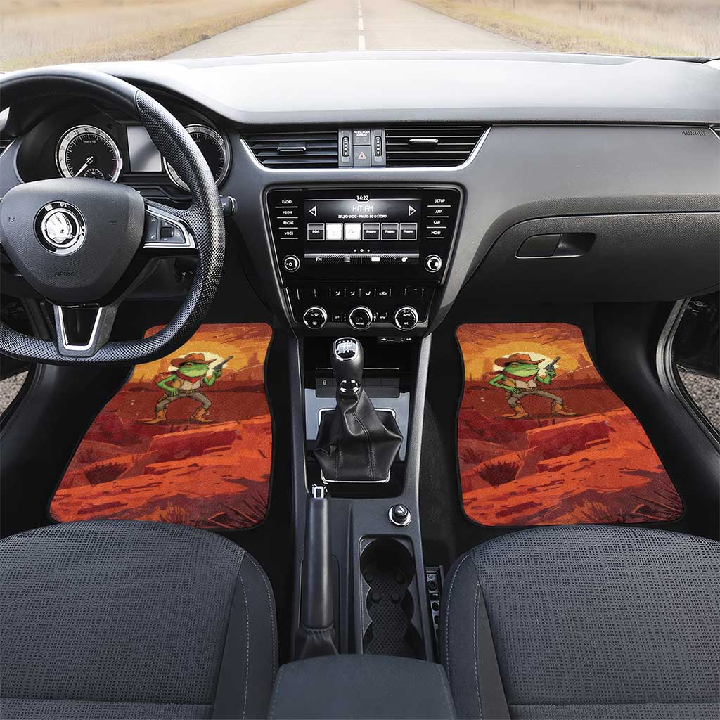 Cowboy Frog Outlaw Car Mats with Desert Sunset Silhouette Pattern