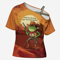 Cowboy Frog Outlaw Cross Shoulder Shirt with Desert Sunset Silhouette Pattern