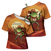 Cowboy Frog Outlaw Cross Shoulder Shirt with Desert Sunset Silhouette Pattern
