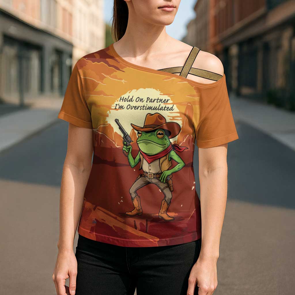 Cowboy Frog Outlaw Cross Shoulder Shirt with Desert Sunset Silhouette Pattern