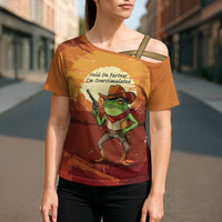 Cowboy Frog Outlaw Cross Shoulder Shirt with Desert Sunset Silhouette Pattern