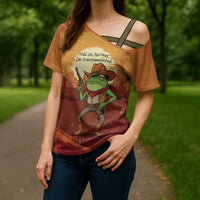 Cowboy Frog Outlaw Cross Shoulder Shirt with Desert Sunset Silhouette Pattern
