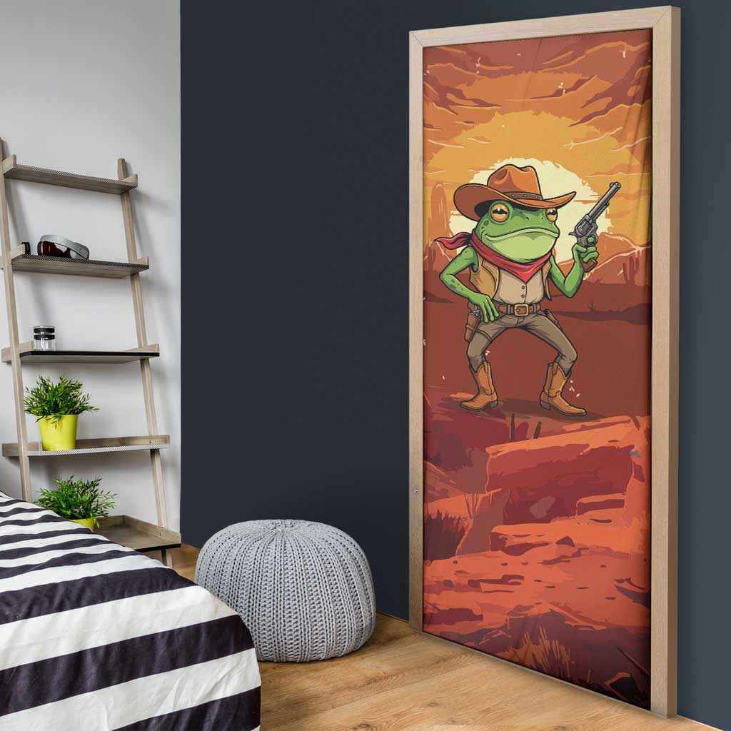 Cowboy Frog Outlaw Door Cover with Desert Sunset Silhouette Pattern