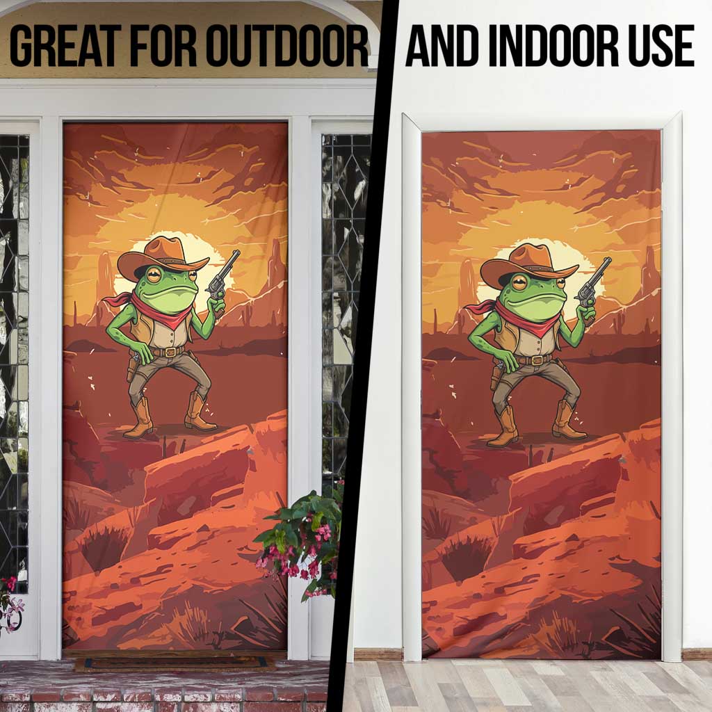 Cowboy Frog Outlaw Door Cover with Desert Sunset Silhouette Pattern