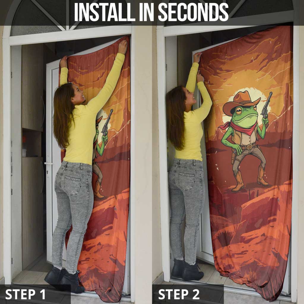 Cowboy Frog Outlaw Door Cover with Desert Sunset Silhouette Pattern