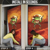 Cowboy Frog Outlaw Door Cover with Desert Sunset Silhouette Pattern