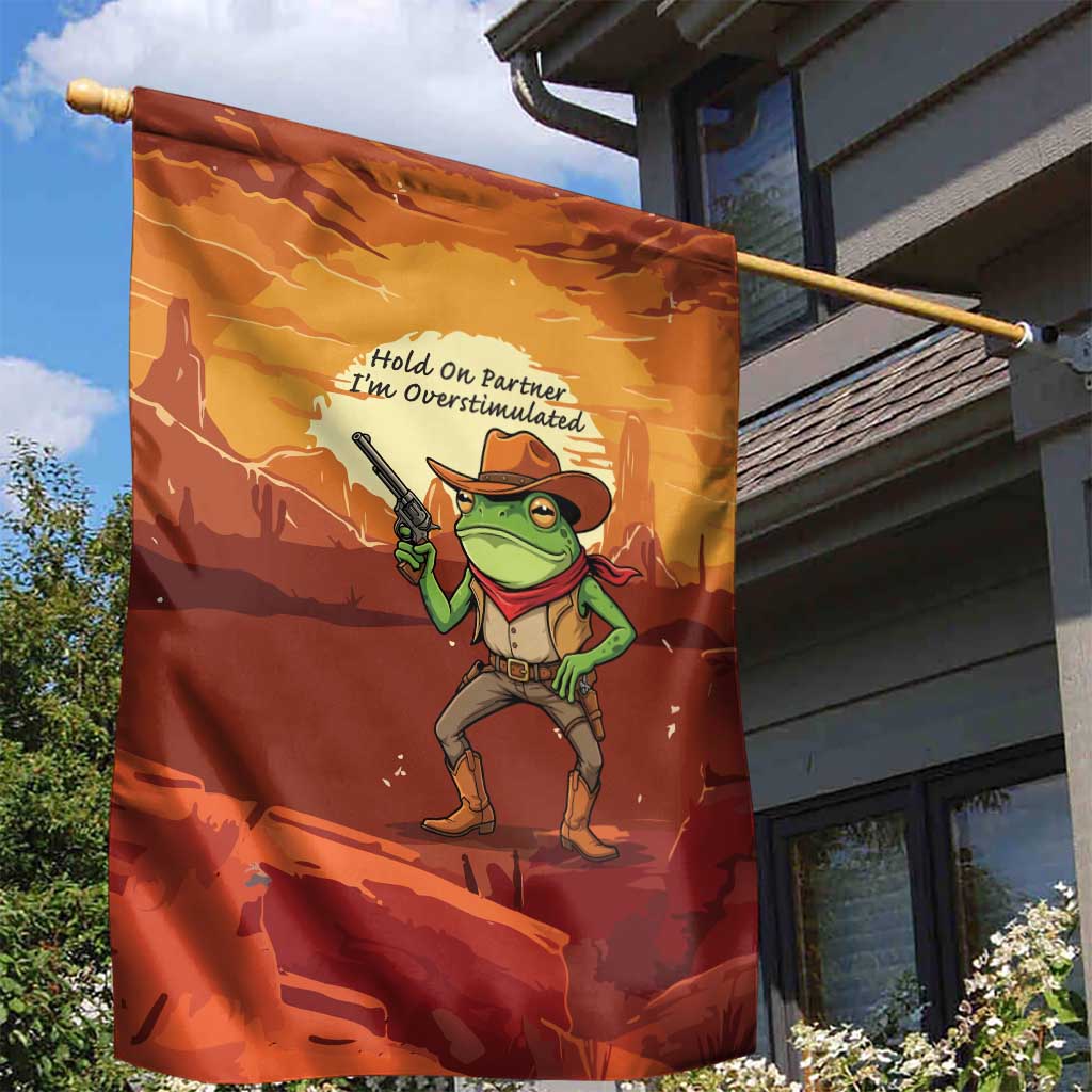 Cowboy Frog Outlaw Garden Flag with Desert Sunset Silhouette Pattern
