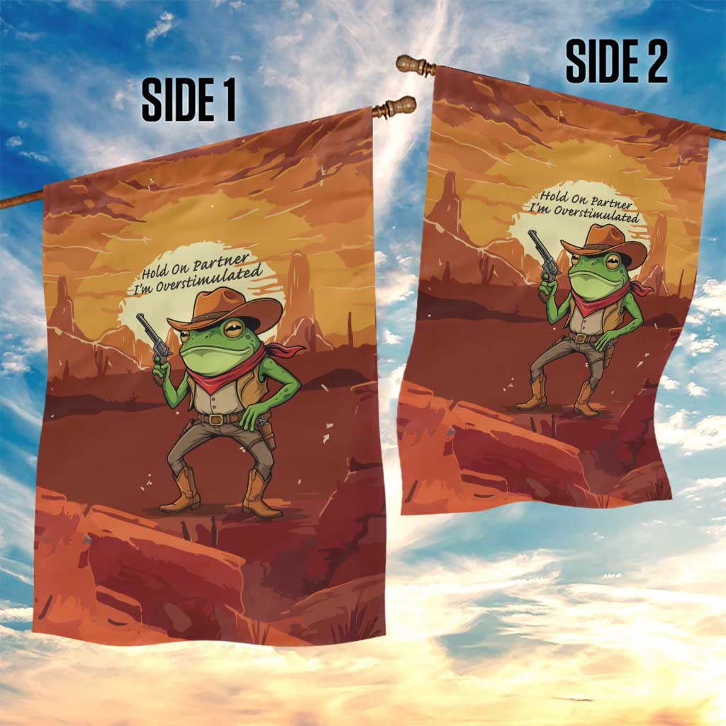Cowboy Frog Outlaw Garden Flag with Desert Sunset Silhouette Pattern