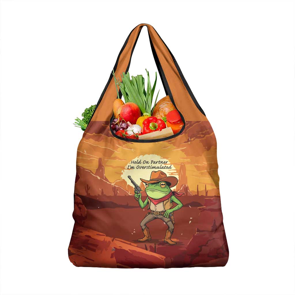 Cowboy Frog Outlaw Grocery Bag with Desert Sunset Silhouette Pattern