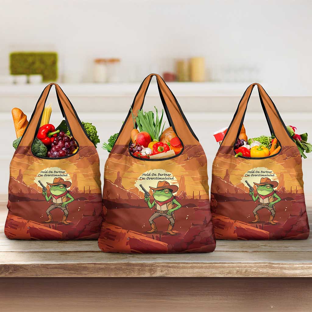 Cowboy Frog Outlaw Grocery Bag with Desert Sunset Silhouette Pattern