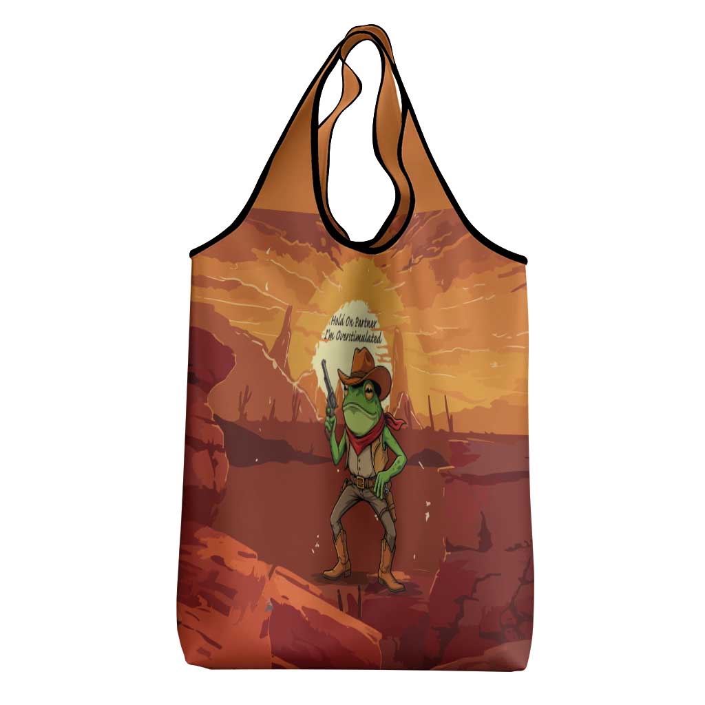 Cowboy Frog Outlaw Grocery Bag with Desert Sunset Silhouette Pattern