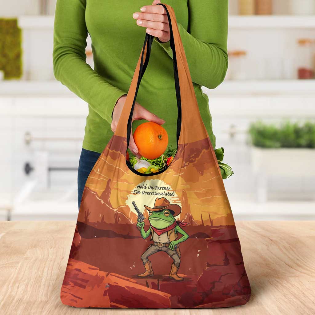 Cowboy Frog Outlaw Grocery Bag with Desert Sunset Silhouette Pattern